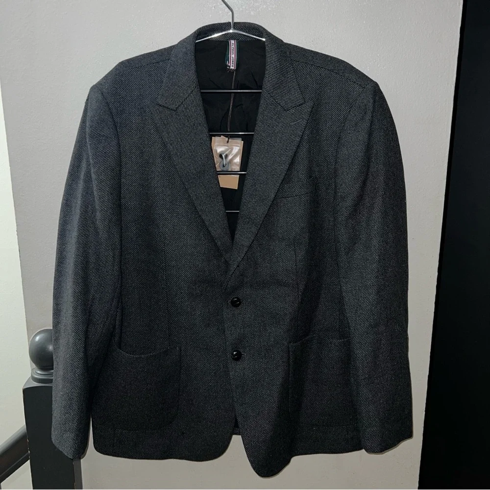 PJ Paul Jones Men’s Charcoal Herringbone Wool Blend Blazer Jacket Size XL NWT